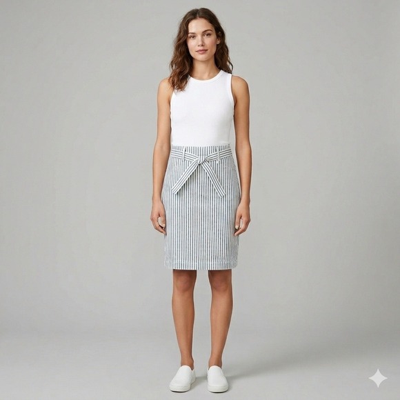 J.Crew Dresses & Skirts - NWT J.Crew Denim Hickory‎ Stripe Tie-Waist Pencil Skirt Blue White Size 25 AO470